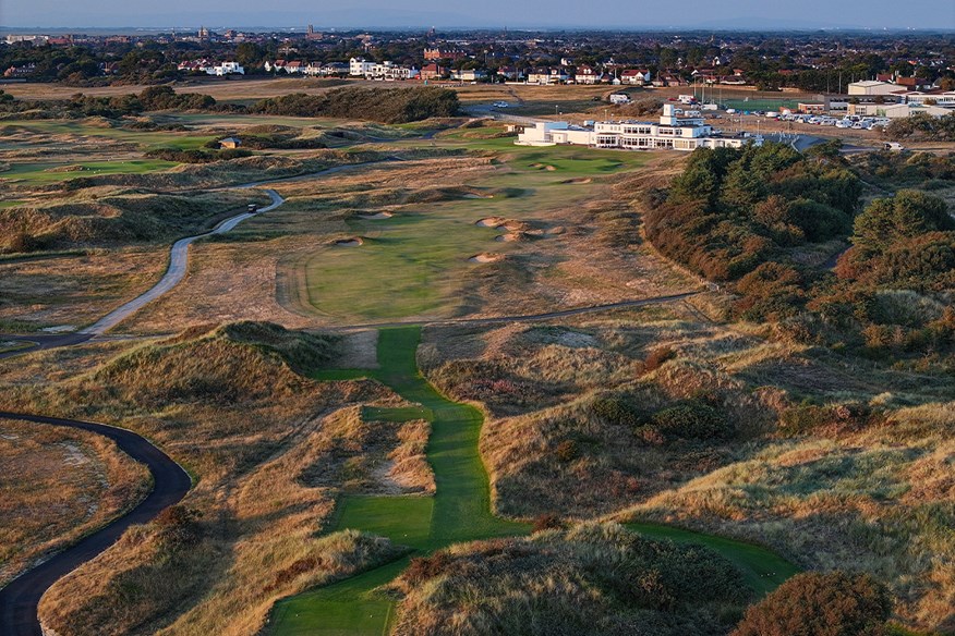 The 18th hole at Royal Birkdale, home of the 2026 Open Championship.
