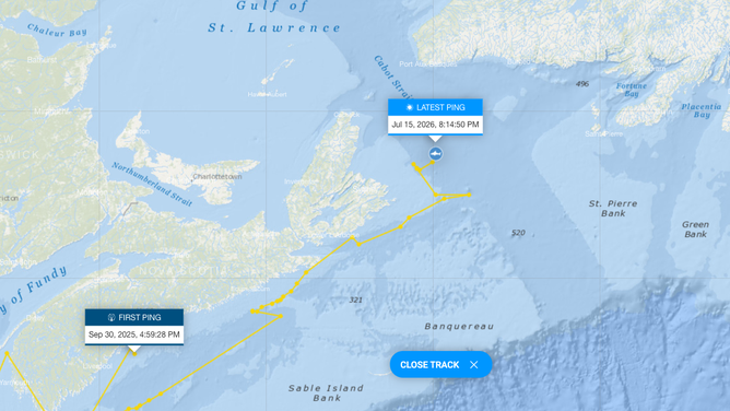 Ripple's first and most recent pings off the coast of Canada.