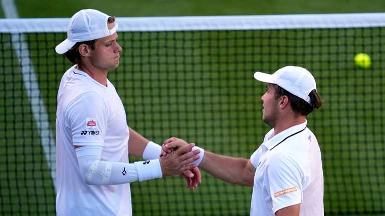 Arthur Fery and Zizou Bergs after their match. Pic: PA