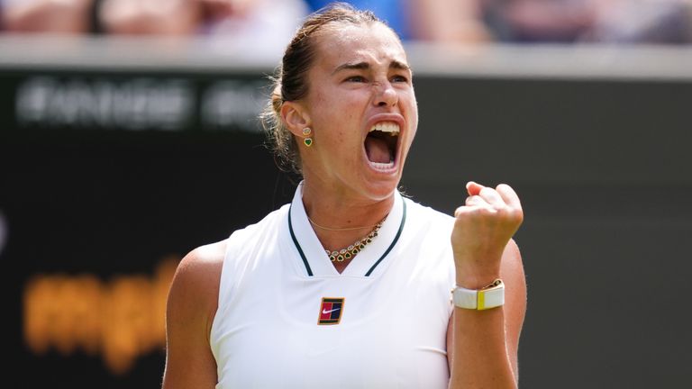 Aryna Sabalenka of Belarus reacts during her Ladies' Singles match against McCartney Kessler of the United States on day three of the 2026 W