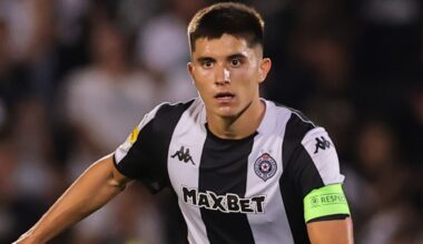 Vanja Dragojevic of Partizan in action during the UEFA Conference Second Qualifying Round Second Leg match between FK Partizan and FC Oleksa