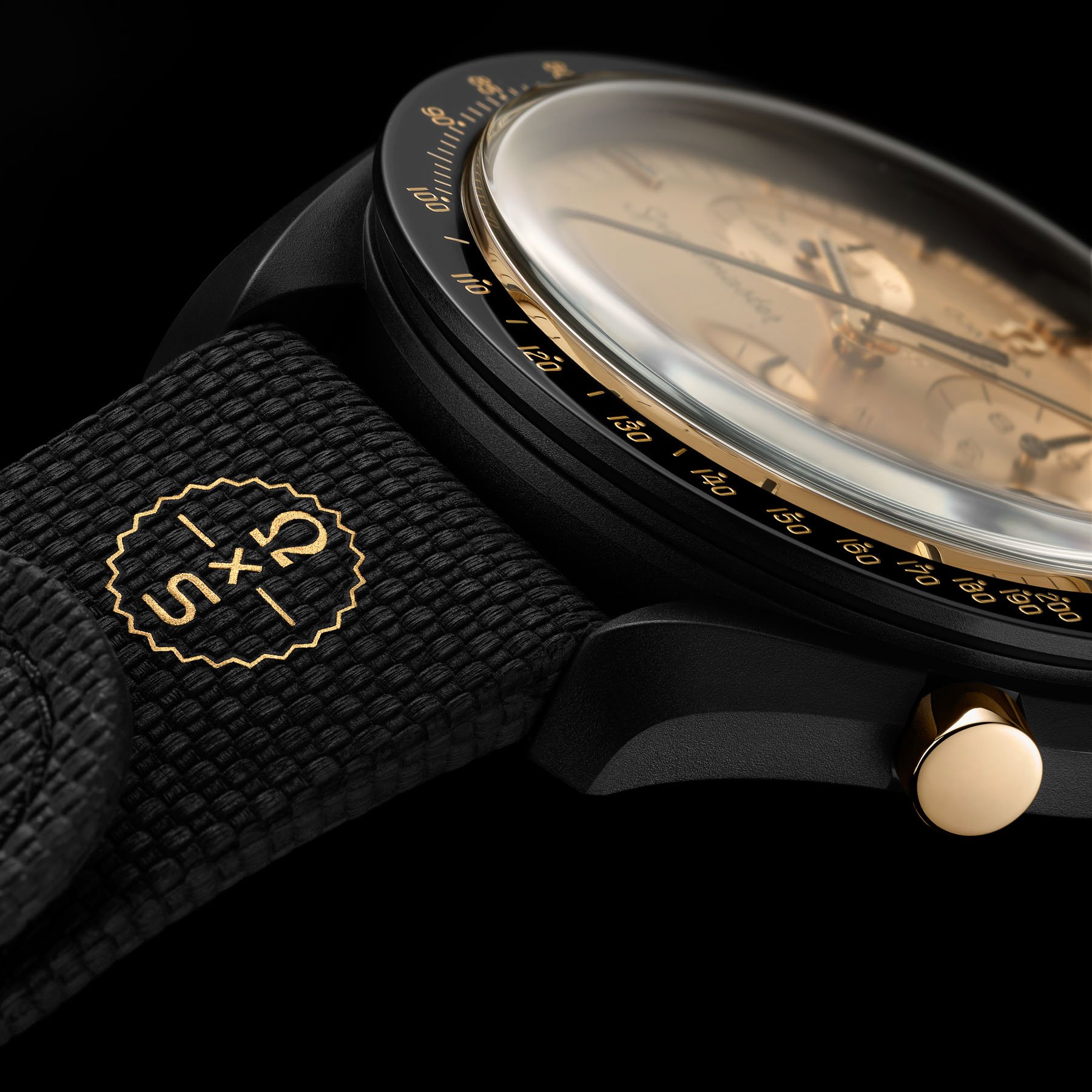 Omega × Swatch Speedmaster MoonSwatch Mission To The Moon 1969 strap details and bezel