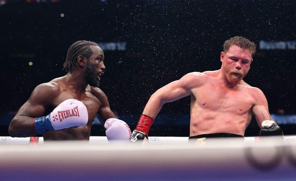 Crawford punching Canelo during their clash