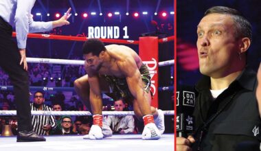 Usyk predicts Anthony Joshua vs Tyson Fury after watching AJ be floored twice by Kristian Prenga