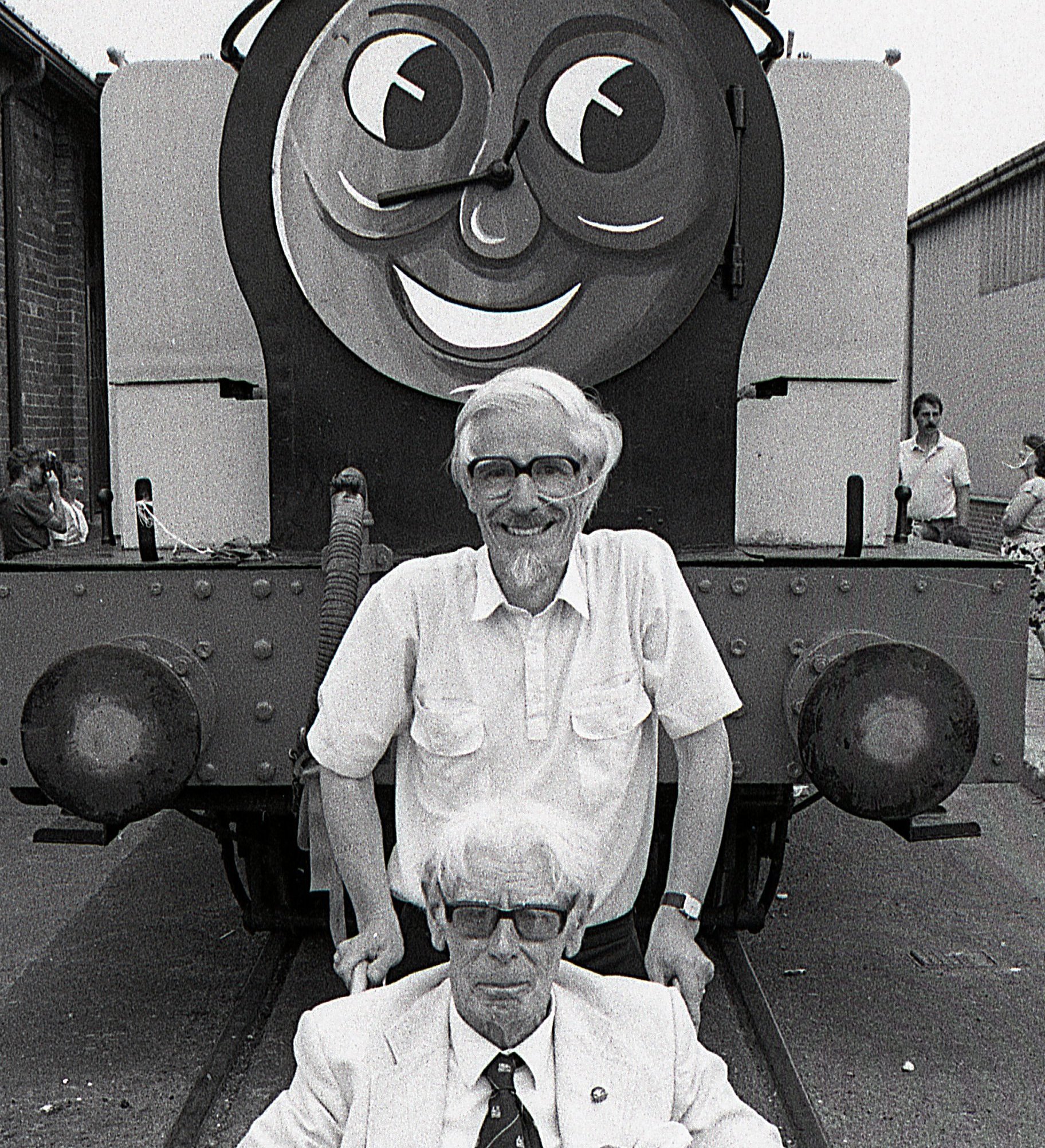 Wilbert and son Christopher Awdry, National Railway Museum,York 1980