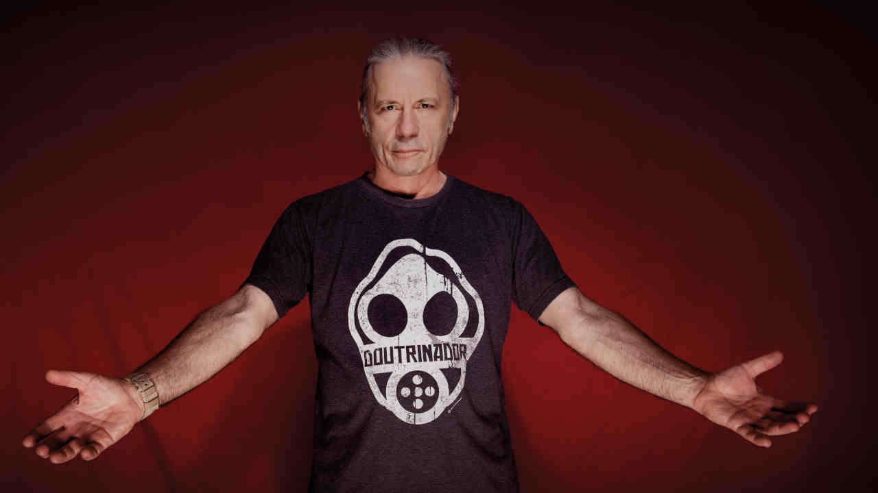 Iron Maiden&rsquo;s Bruce DIckinson posing for a photograph in 2021