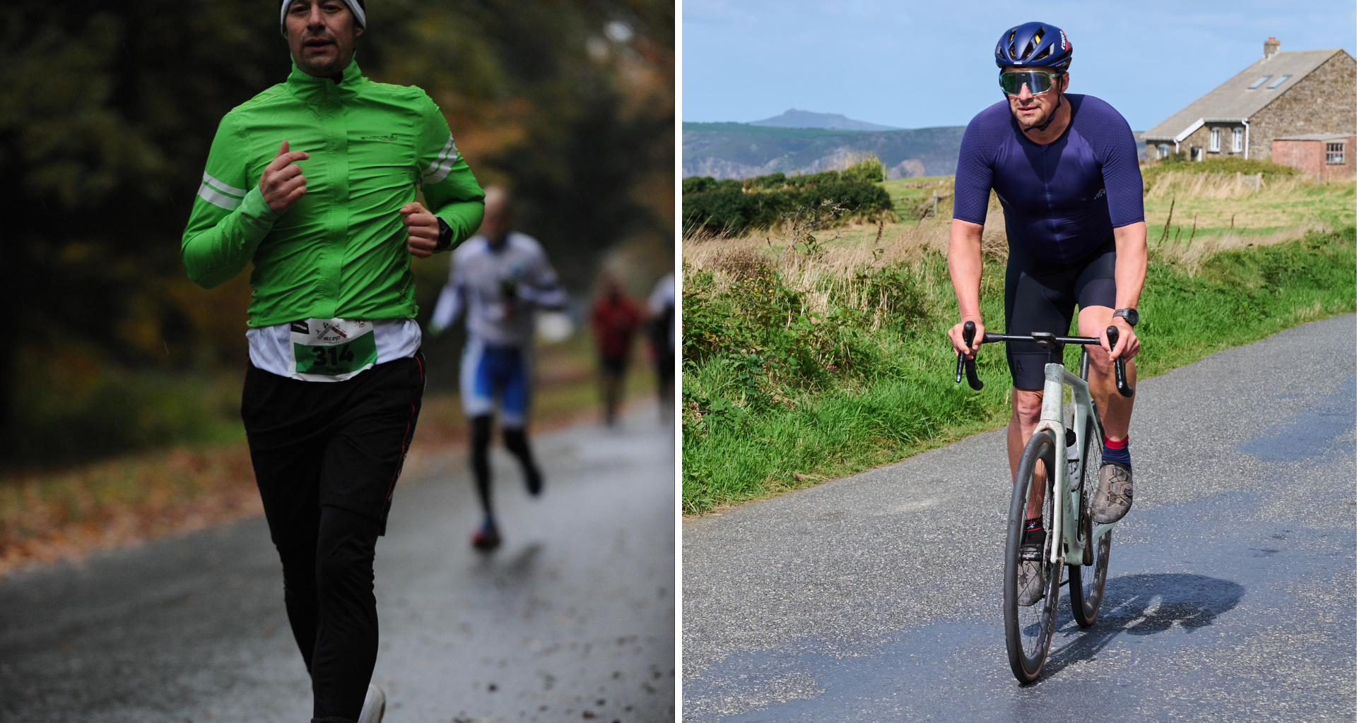Steve runs (left) and cycles (right)