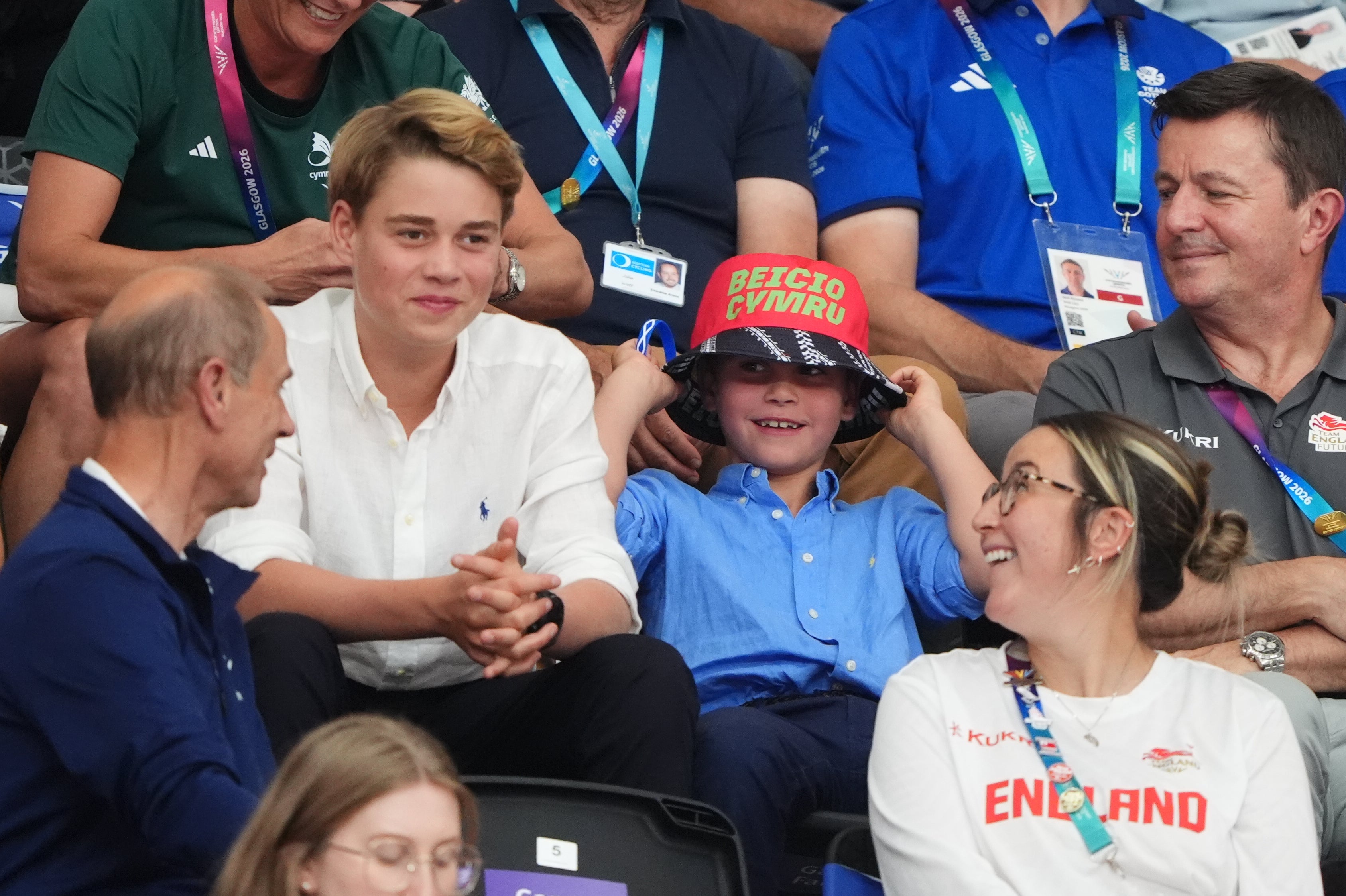 Prince George and Prince Louis with the Duke of Edinburgh at the Sir Chris Hoy Velodrome during day nine of the 2026 Commonwealth Games in Glasgow