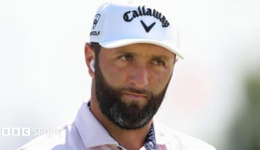Spanish golfer Jon Rahm looks on