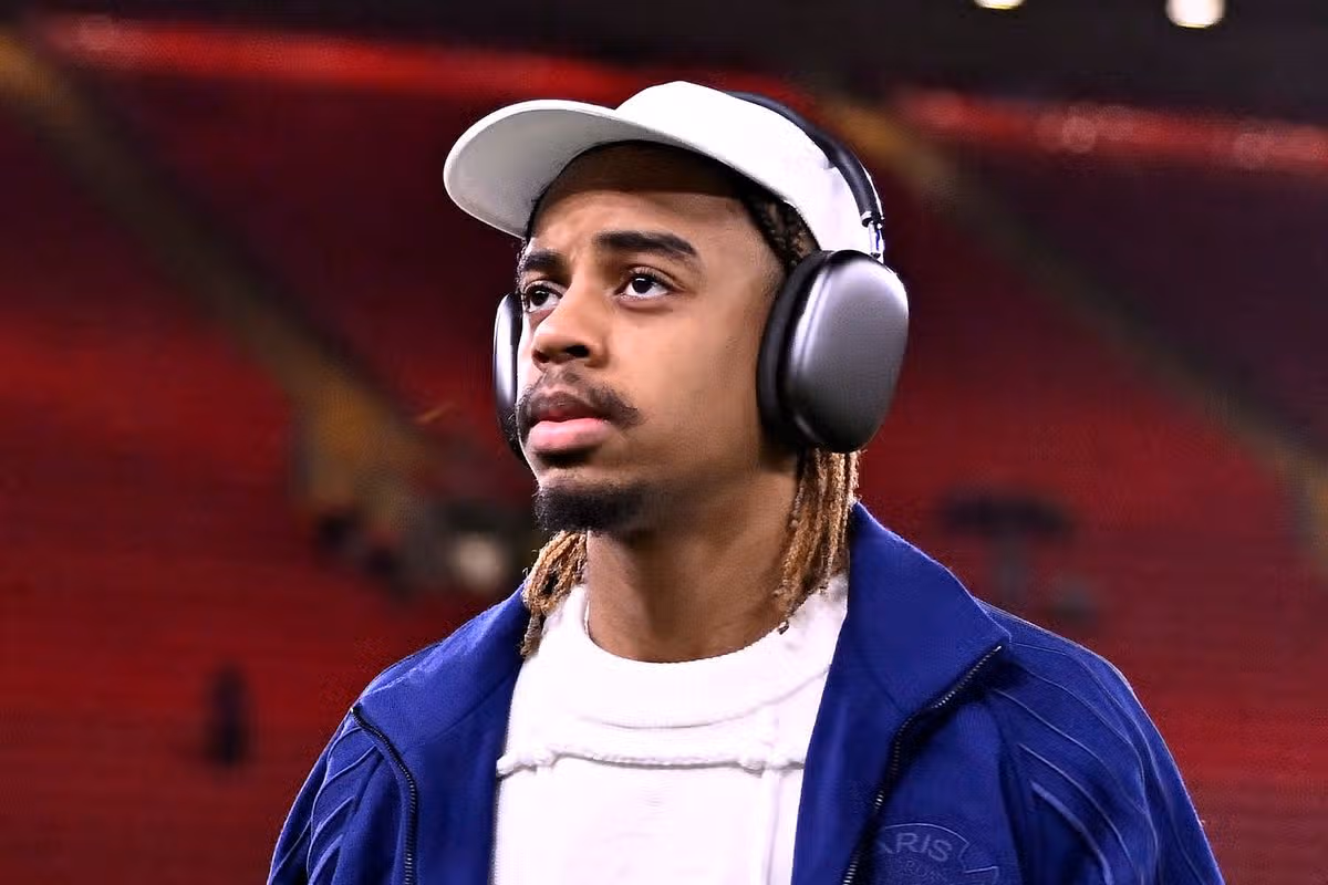 Bradley Barcola of Paris Saint-Germain pictured at Anfield