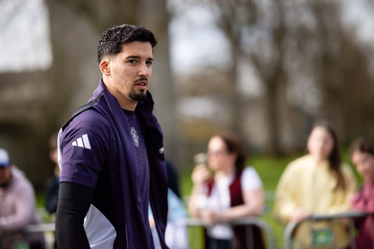 Altay Bayindir of Manchester United in action during a first team training session on April 07, 2026 in Dublin, Ireland.