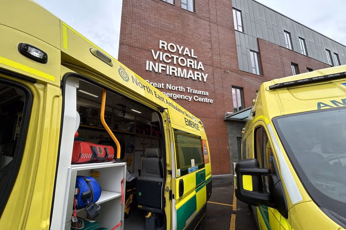 Ambulances outside the Royal Victoria Infirmary in Newcastle