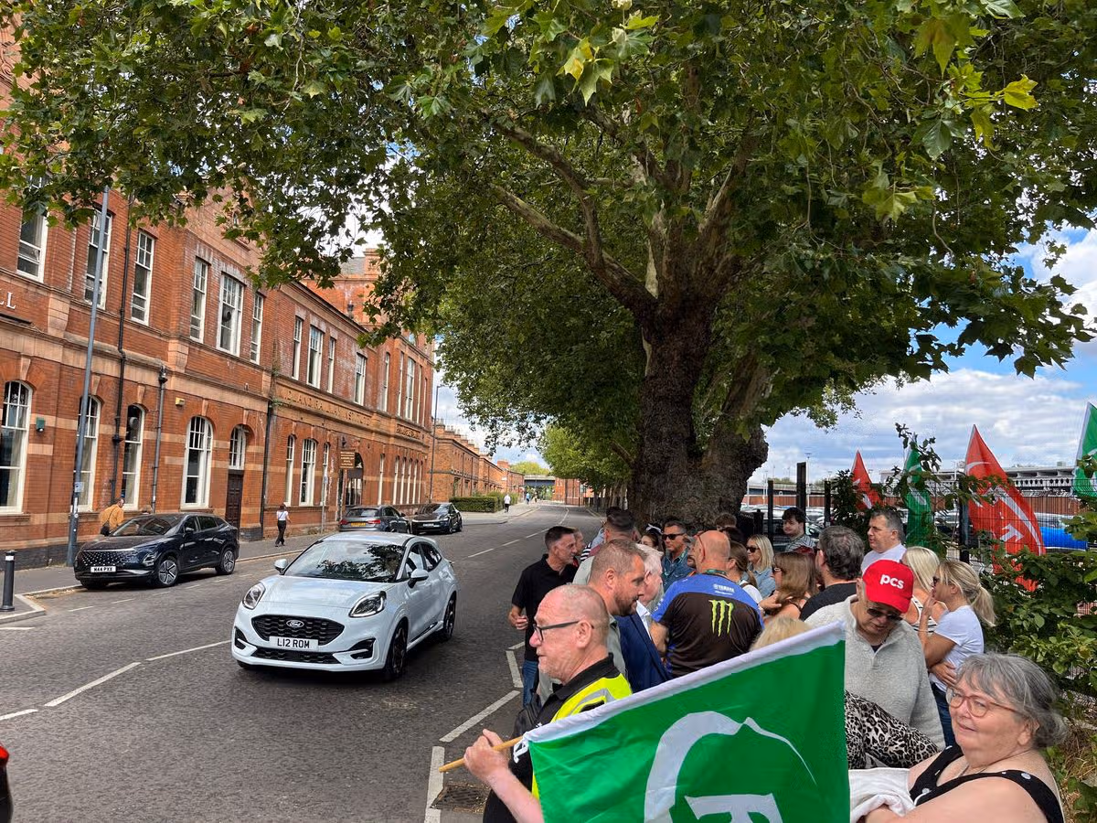 Protesters lined the pavement on Railway Terrace on Saturday (August 1)