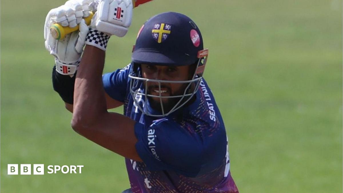 Durham batter Emilio Gay drives off the back foot during the One-Day Cup