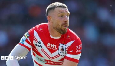 Jackson Hastings preparing to throw a pass during St Helens' game with Castleford