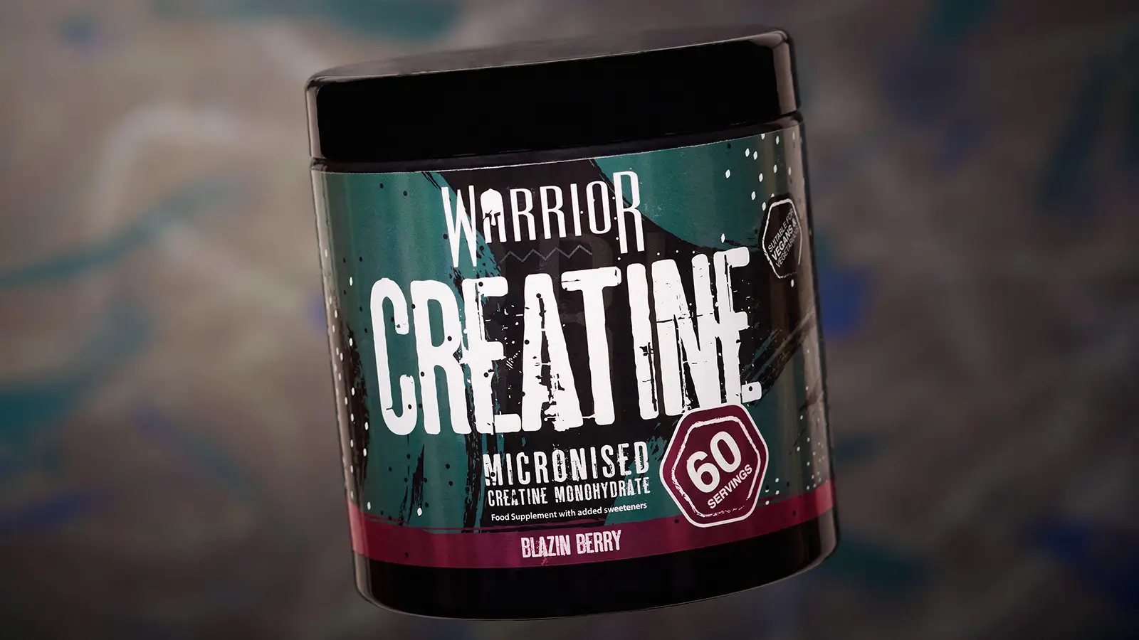 A photo of a jar of creatine powder.
