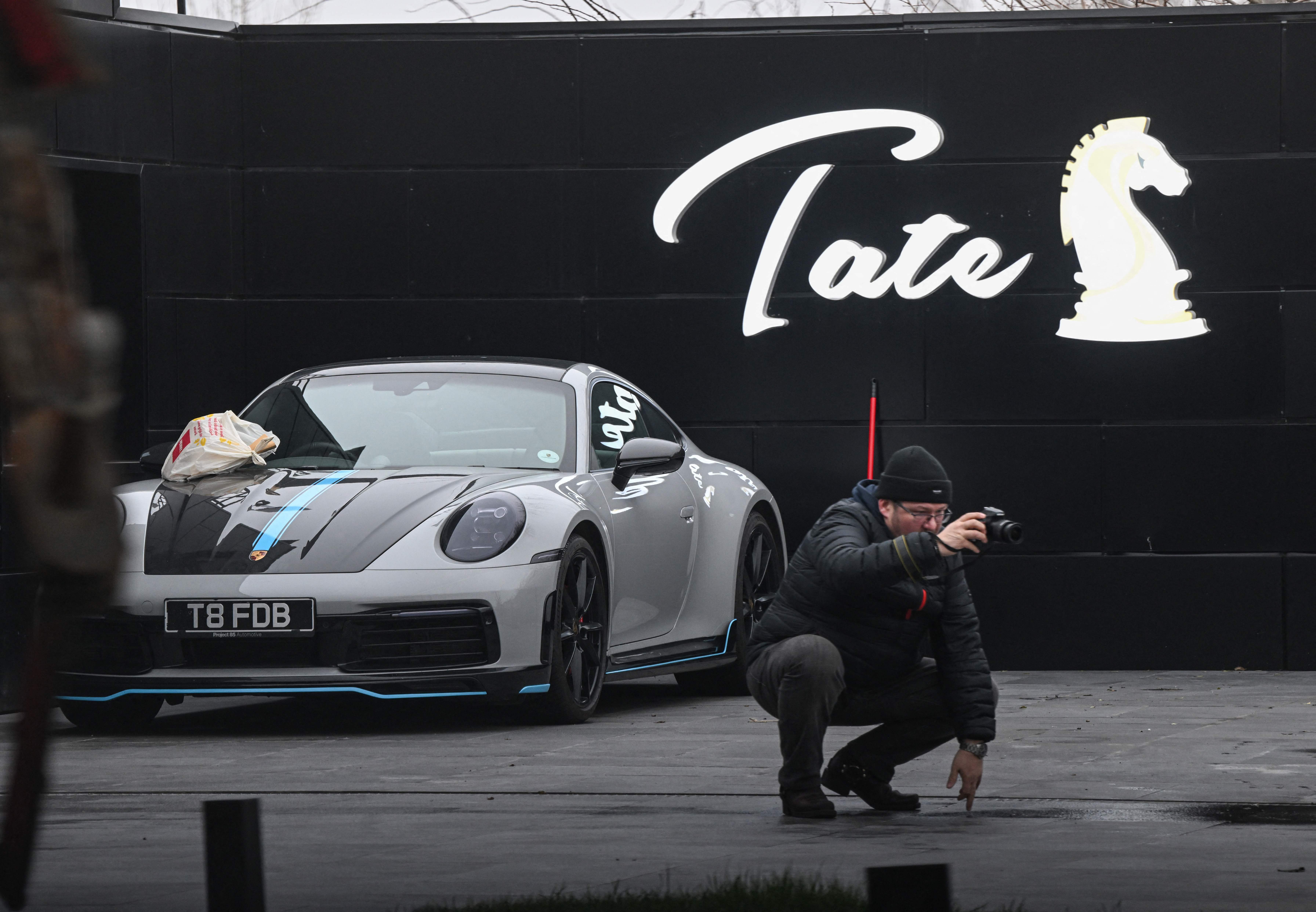 A car at The Hustlers University site belonging to Andrew Tate and his brother in Bucharest on 14 January 2023