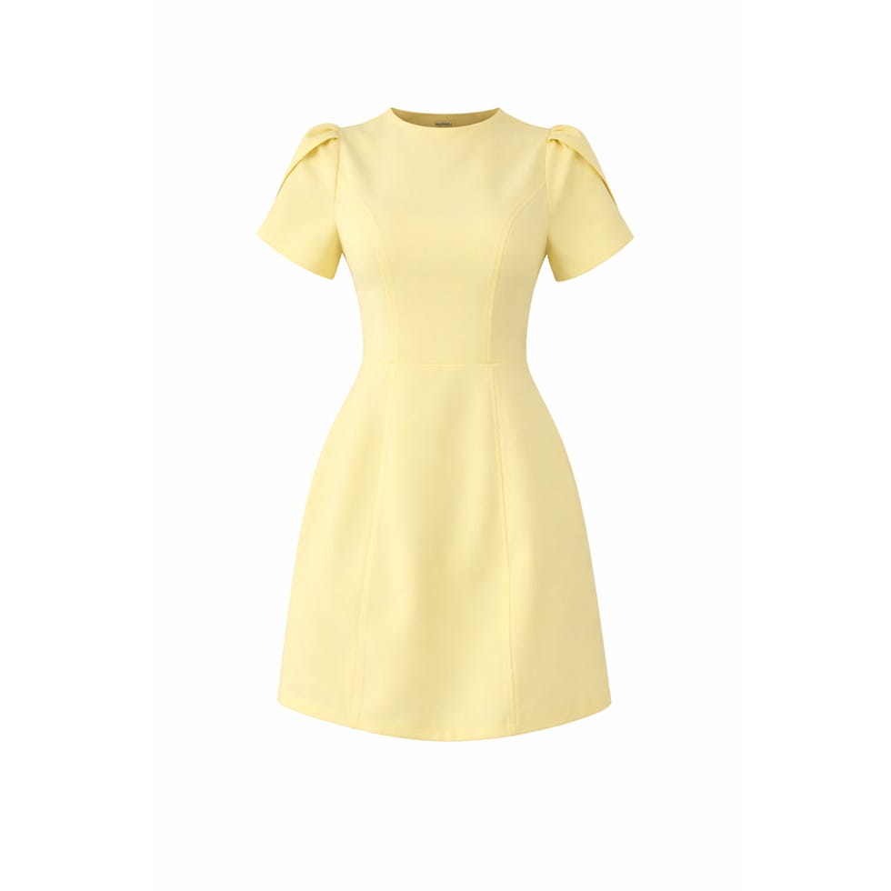 Ami Tulip Sleeve High Neck Mini Dress Yellow