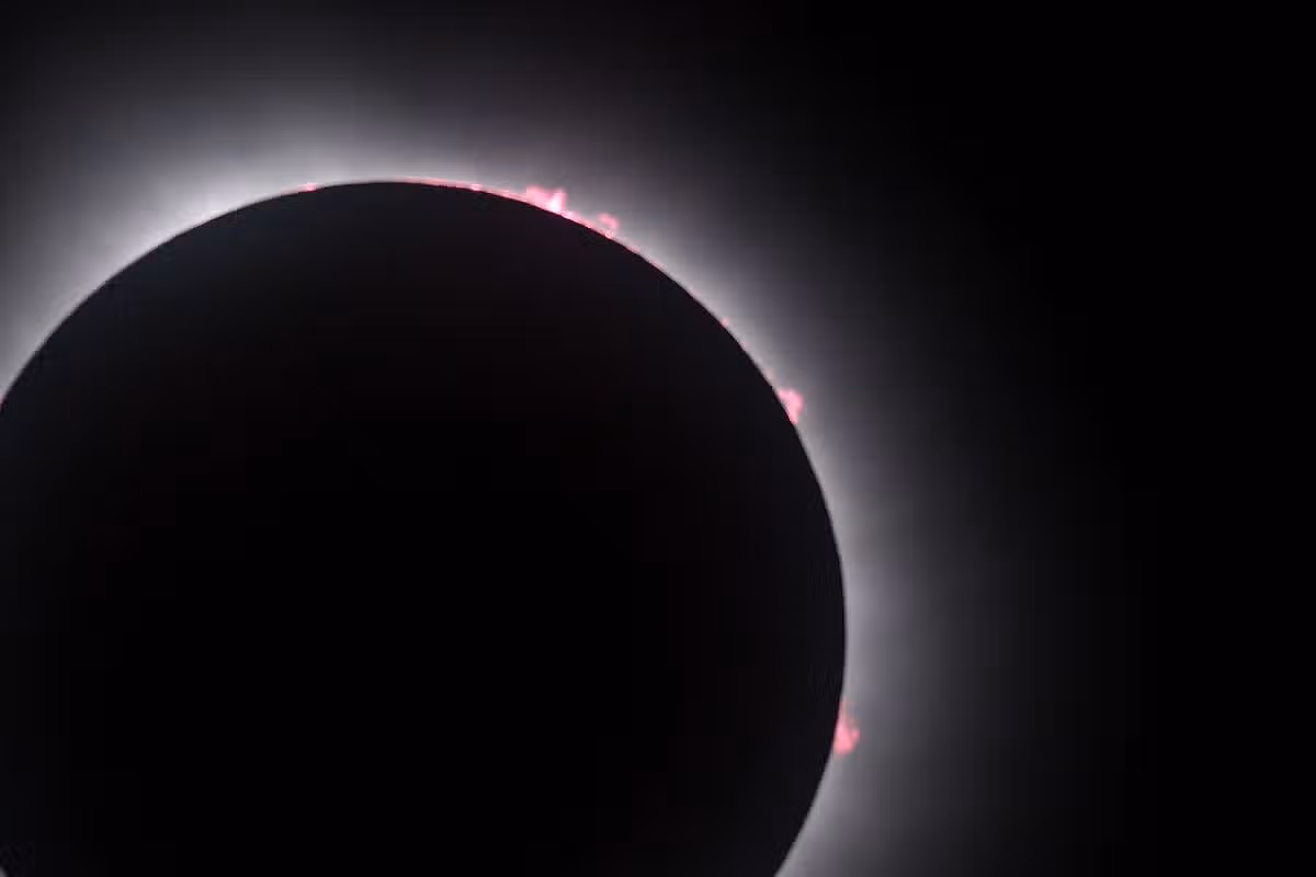 The moon passes in front of the sun during a solar eclipse on April 08, 2024 in Martin Ohio