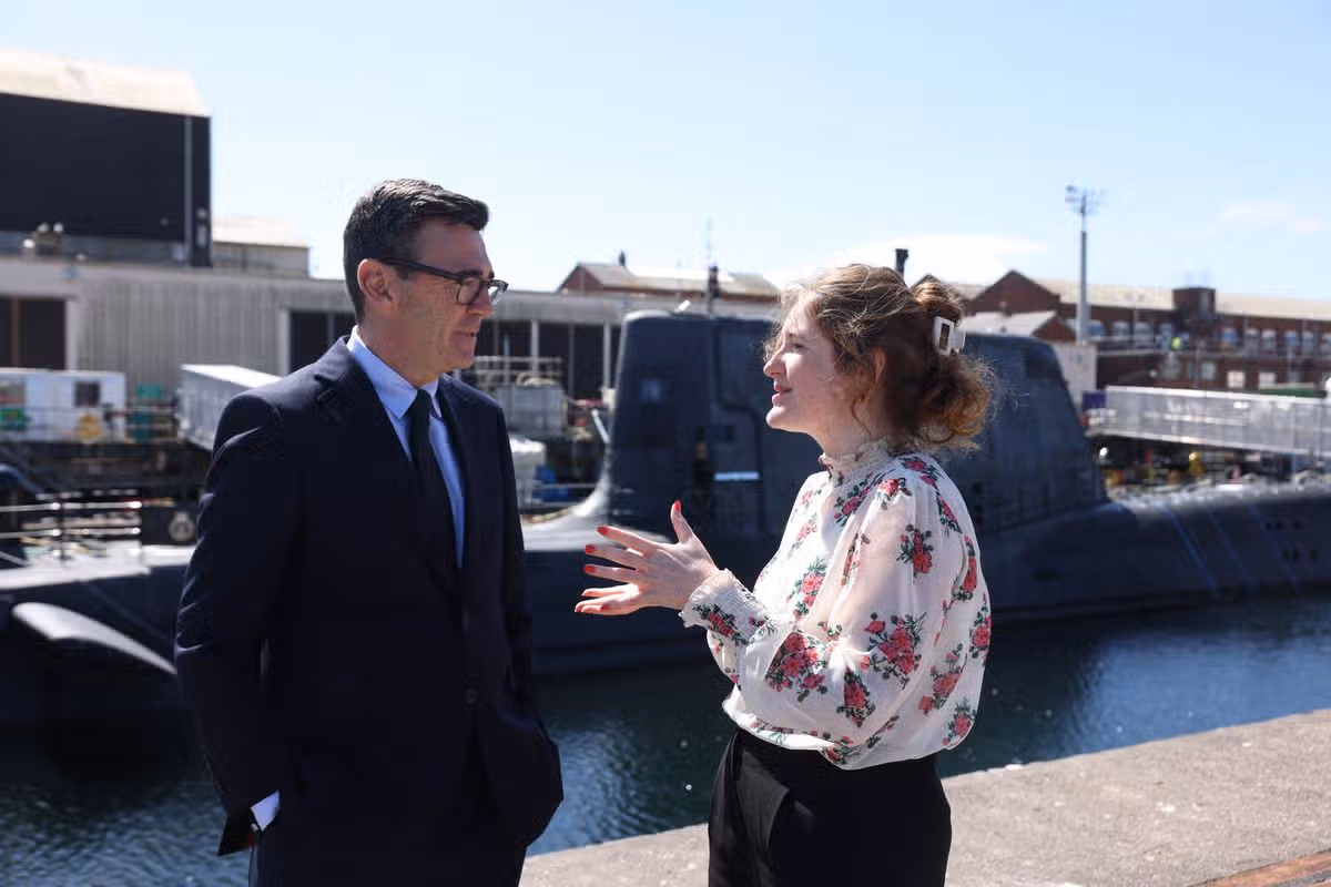Prime Minister Andy Burnham speaks to Mirror Political Editor Lizzy Buchan during a visit to BAE systems in Barrow in Furness