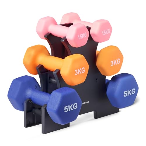 Amazon Basics Neoprene Dumbbell Weights Set with Stand