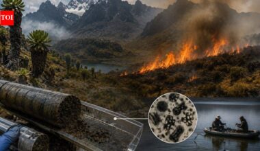 In 2012, a wildfire scorched 42 sq km of the Rwenzori alpine zone; lake cores showed it was the first large-scale fire there in 12,000 years, with charcoal jumping over 100-fold