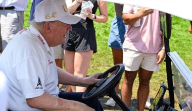 President Trump receives big cheers from spectators during LIV Golf event at his New Jersey club