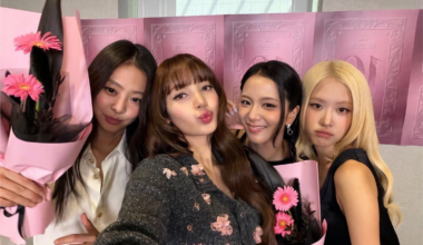 From left are K-pop girl group BLACKPINK members Jennie, Jisoo, Lisa and Rosé. The four gathered at the National Museum of Korea in central Seoul, Saturday, for a meet-and-greet event celebrating the group