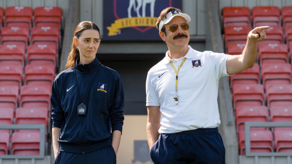 Tania Reynolds and Jason Sudeikis in "Ted Lasso" Season 4.