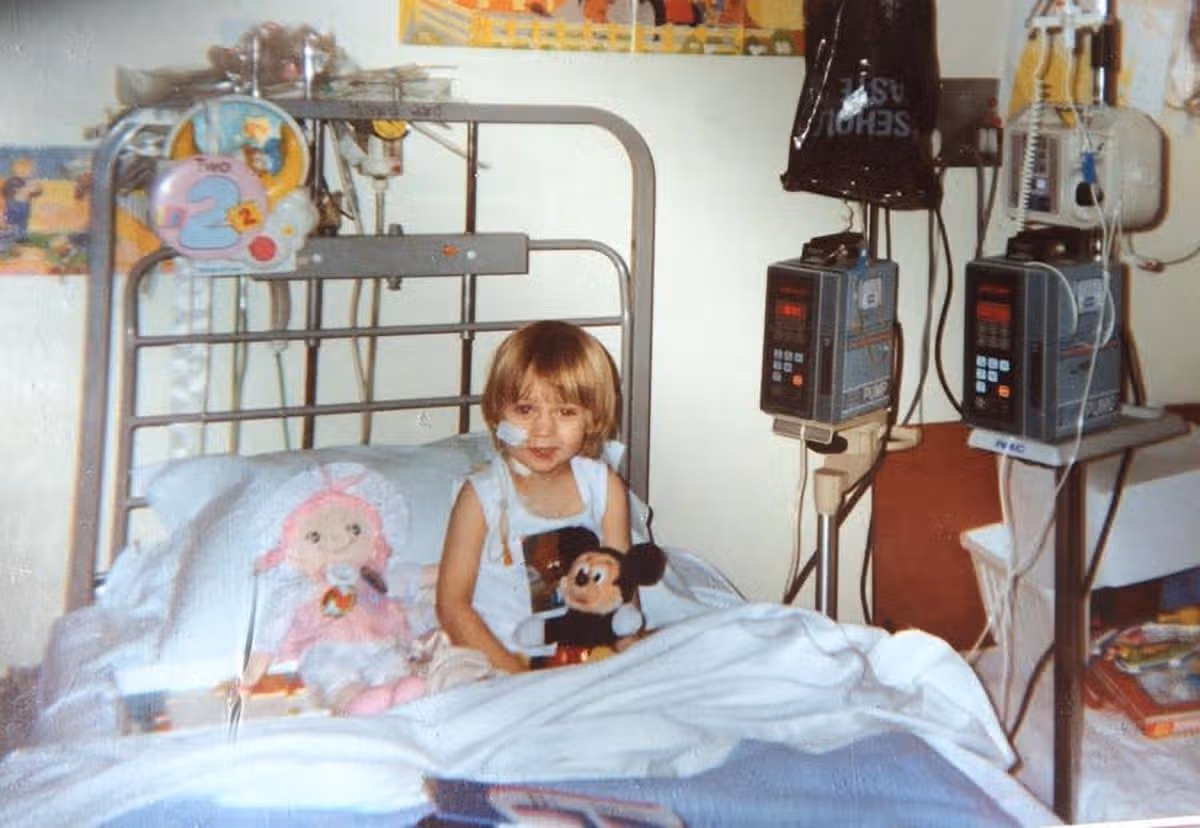 Laura receiving chemotherapy on her second birthday