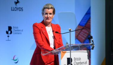 Shevaun Haviland, British Chambers of Commerce boss, speaking at a business event, emphasizing economic growth strategies