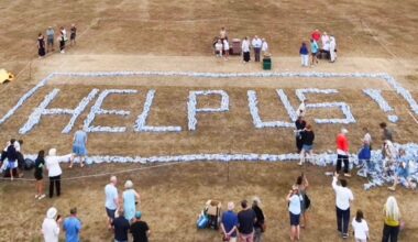 Angry villagers spell out ‘help us’ with plastic bottles after going days without water in Kent
