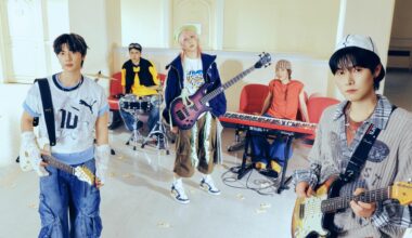 From left are Kanghyun, Harin, Giuk, Dongmyeong and Yonghoon of rock band ONEWE / Courtesy of RBW