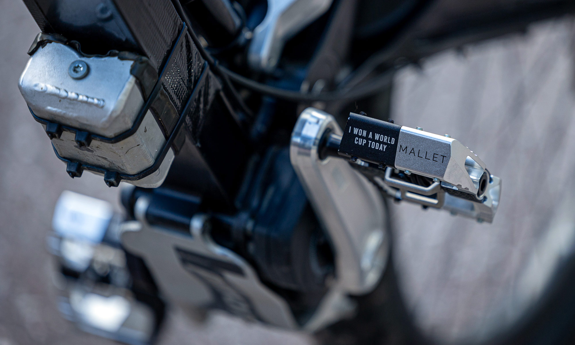 Harden's Gamux Sego gearbox belt-drive DH race bike: race winner's brand new Carnkbrothers Mallet DH pedals