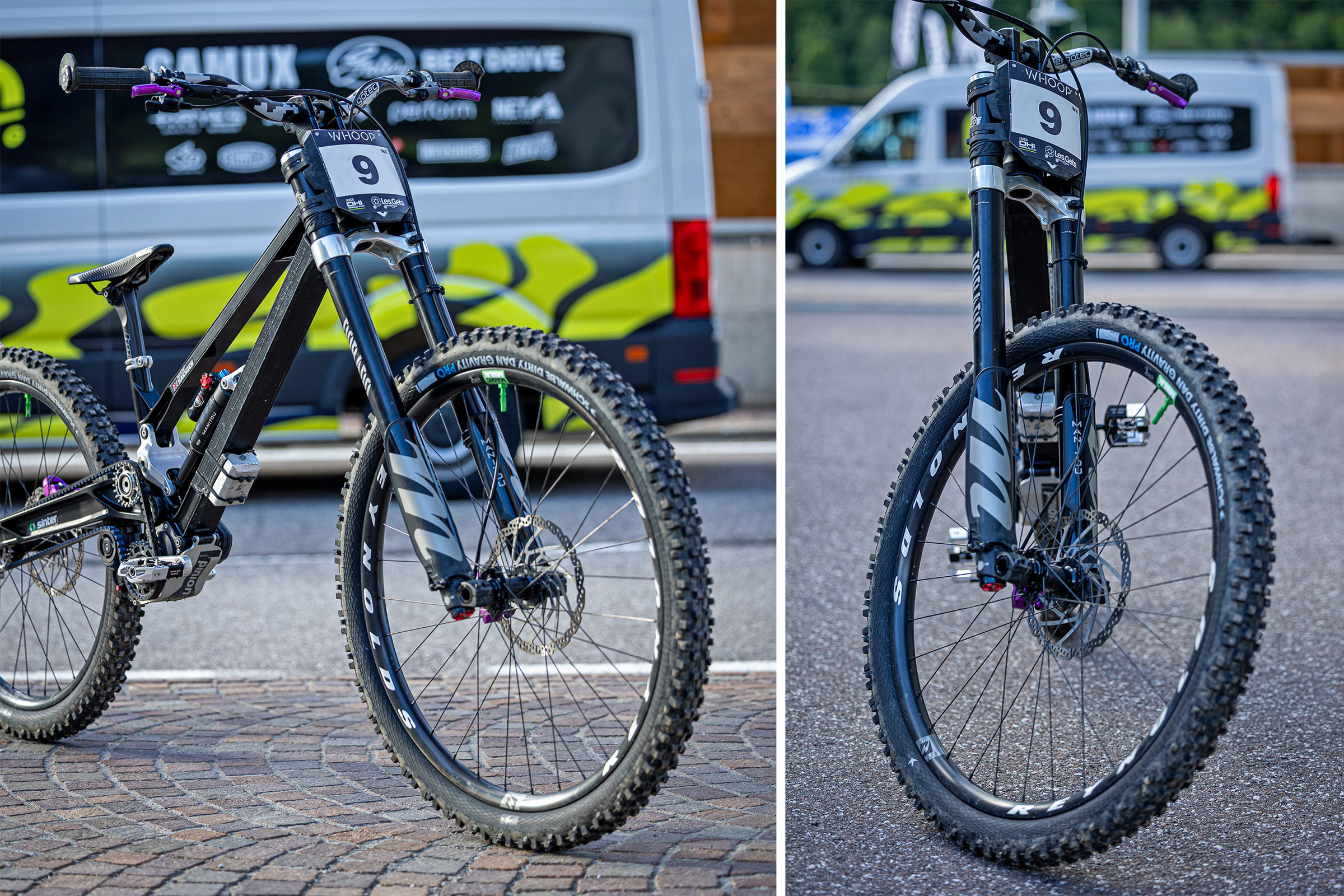Harden's Gamux Sego gearbox belt-drive DH race bike: Manitou Dorado air fork
