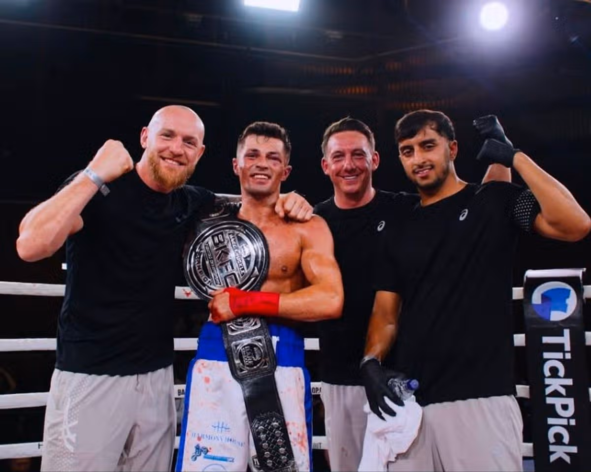 Bradley with some of his support team, l-r, Adam Hepple, Terry Tyers and Ali Shah