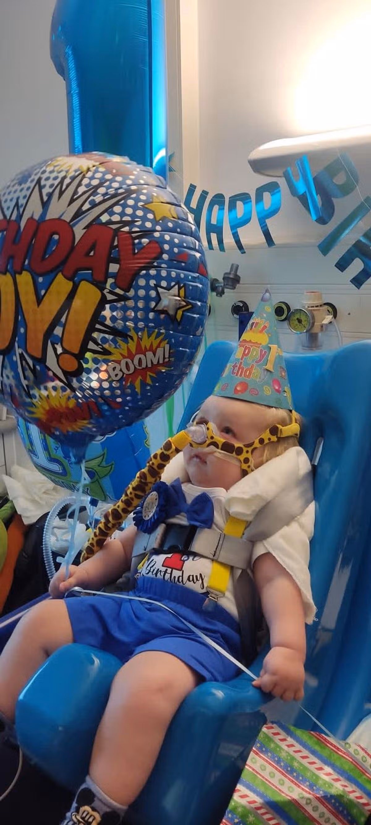 Little Luca Done, from Bridgend, in hospital on his first birthday
