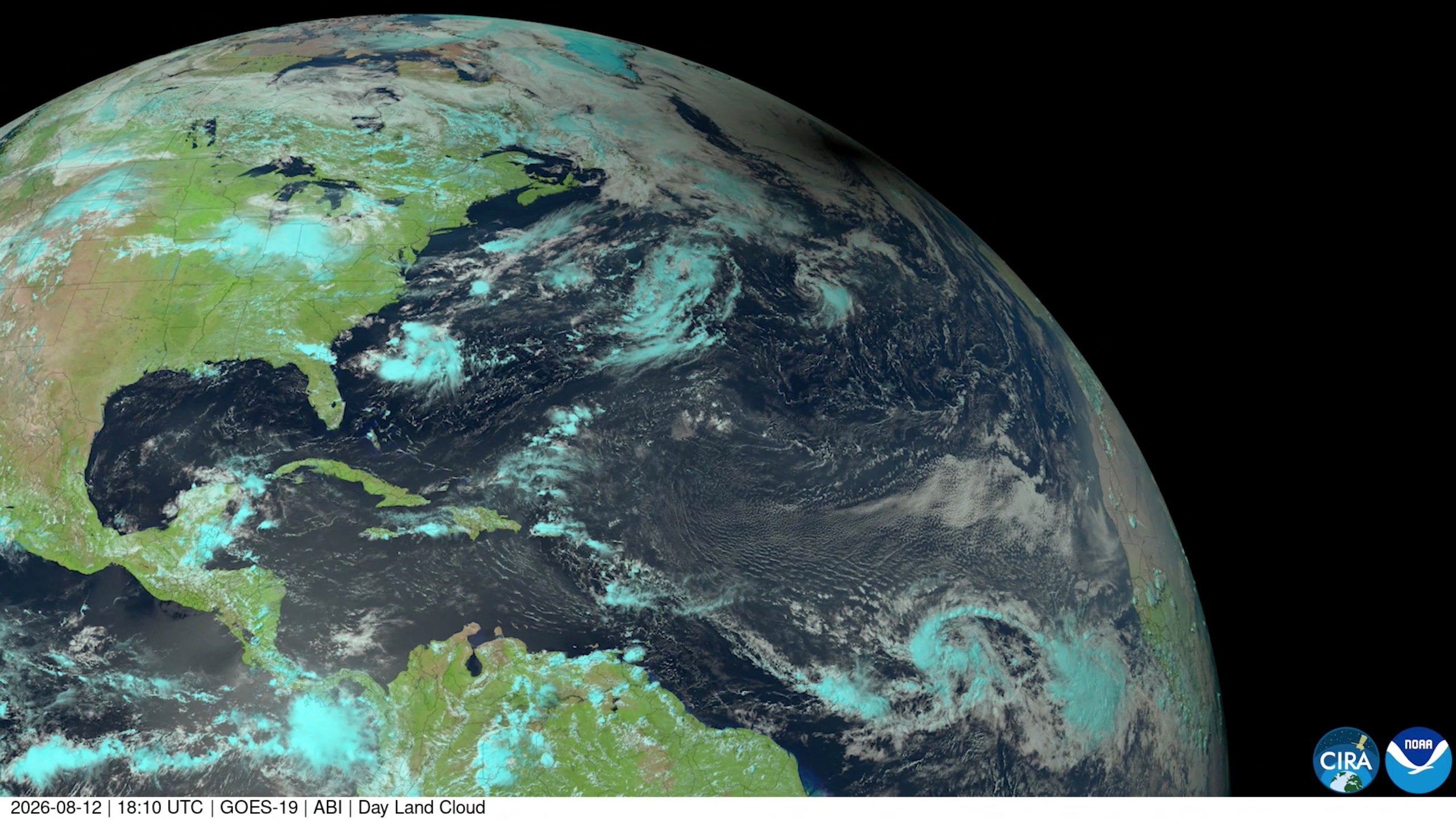 A shadow falls on the Earth's surface during a solar eclipse over the Northern Hemisphere August 12 2026, in this still image taken from satellite time-lapse video