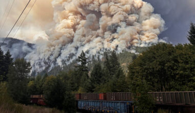 Smoke rises from the Ainslie Creek wildfire near Boston Bar