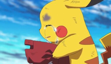 Pikachu crying while holding a hat