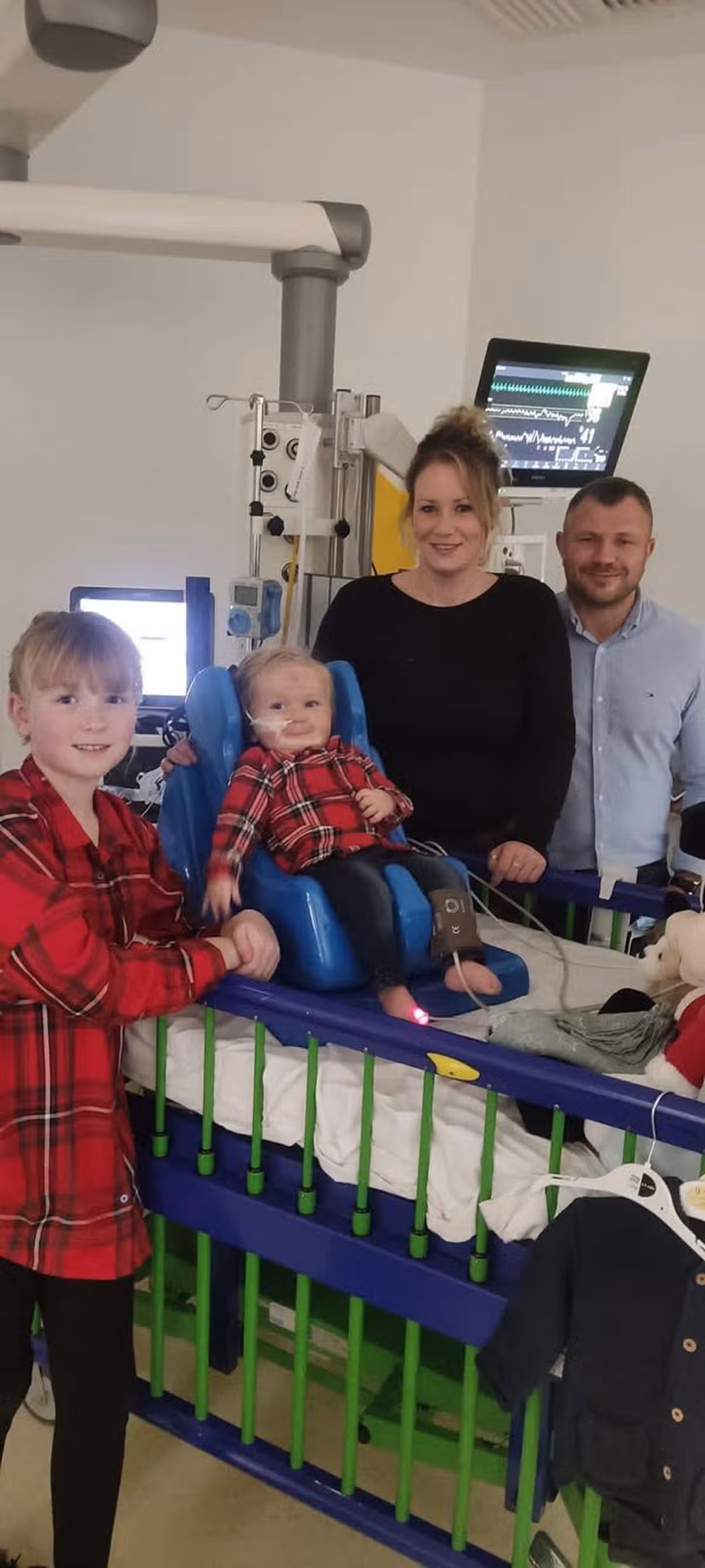A family with a sick baby in hospital