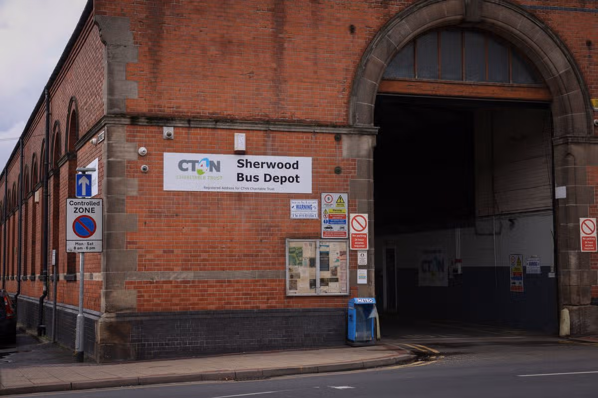 Photo shows the historic Sherwood Bus Depot building in Mansfield Road, where CT4N had been based