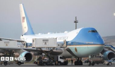 A view of the Air Force One plane in Turkey on July 8 with catering truck in the foreground