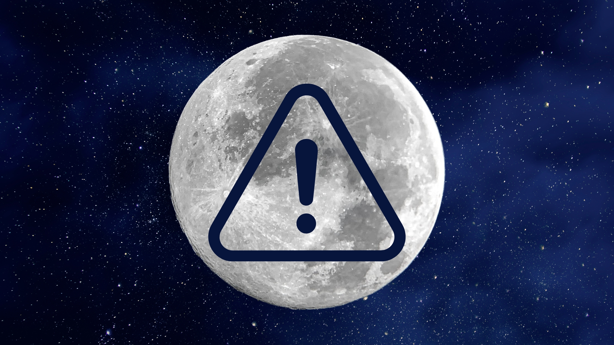 a full moon with a blue exclamation mark in the center with a starry background.