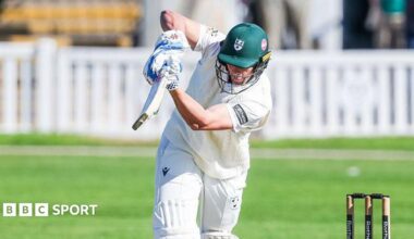 Worcestershire's Dan Lategan (in green batting helmet) plays an shot on the leg side