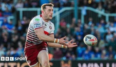 Jake Wardle of Wigan Warriors passing the ball.