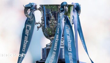 A close up picture of the EFL Cup trophy