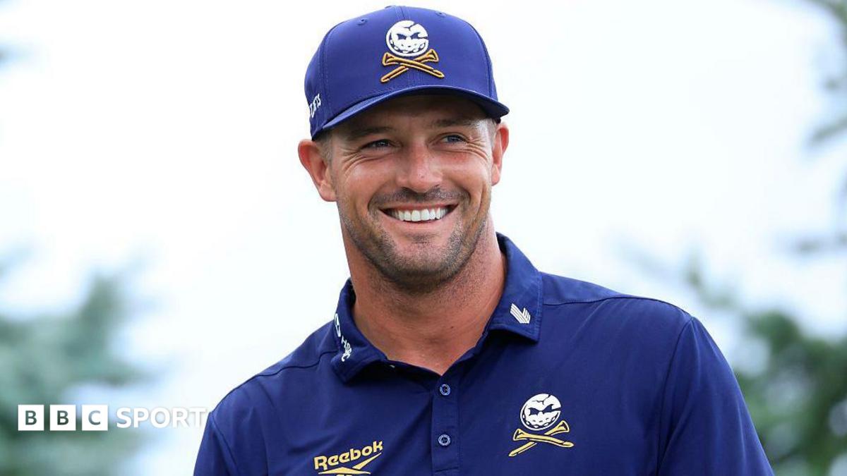 Bryson DeChambeau smiles while competing at the LIV Golf Indianapolis event