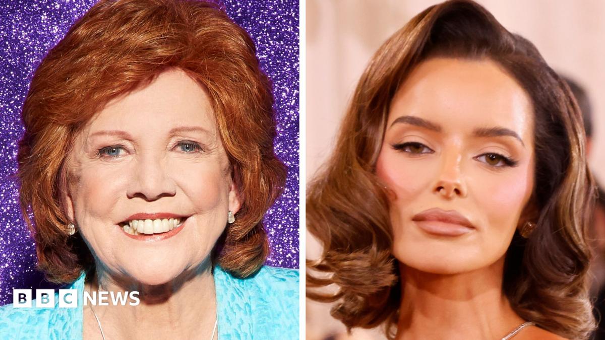 A composite image of Cilla Black in 2013 in front of a sparkly purple background, and Maura Higgins in January 2026