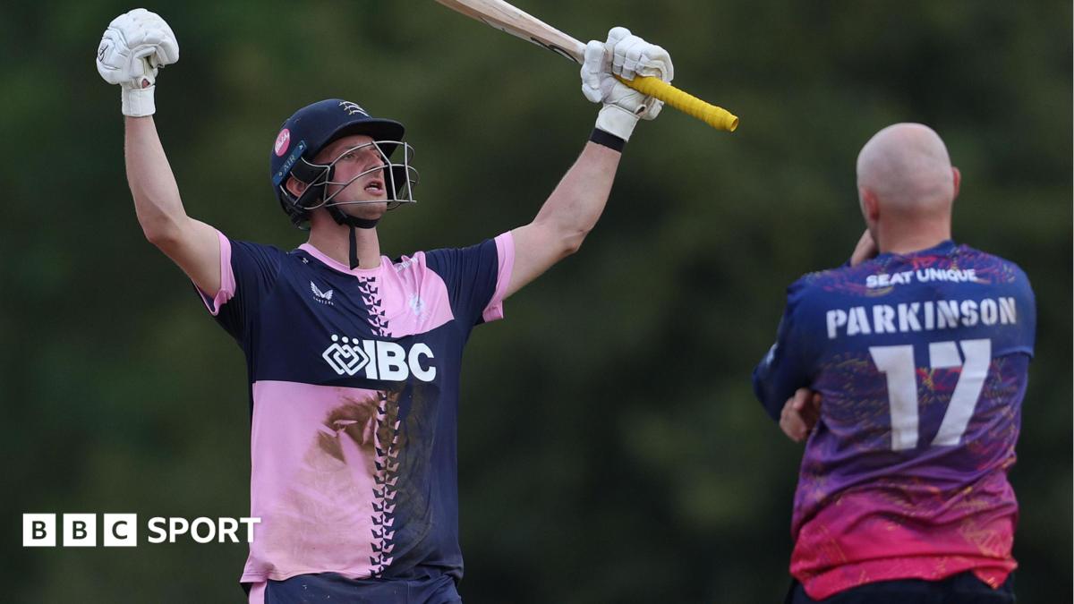 Luke Hollman of Middlesex celebrates victory over Durham during the Metro Bank One-Day Cup semi-final